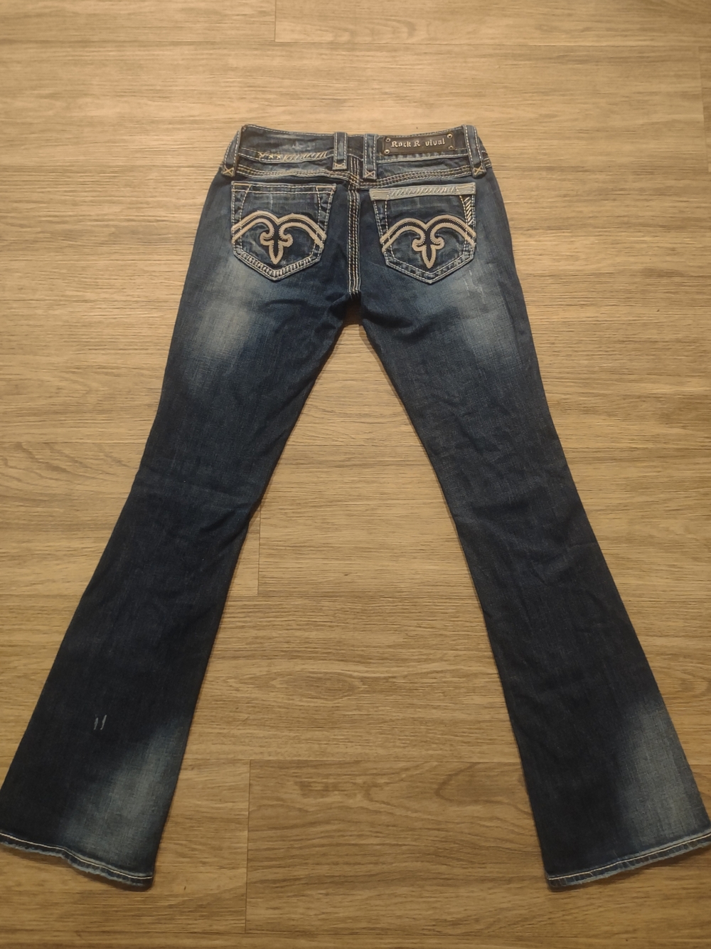 Rock Revival Bootcut Embroidered Jeans in Blue